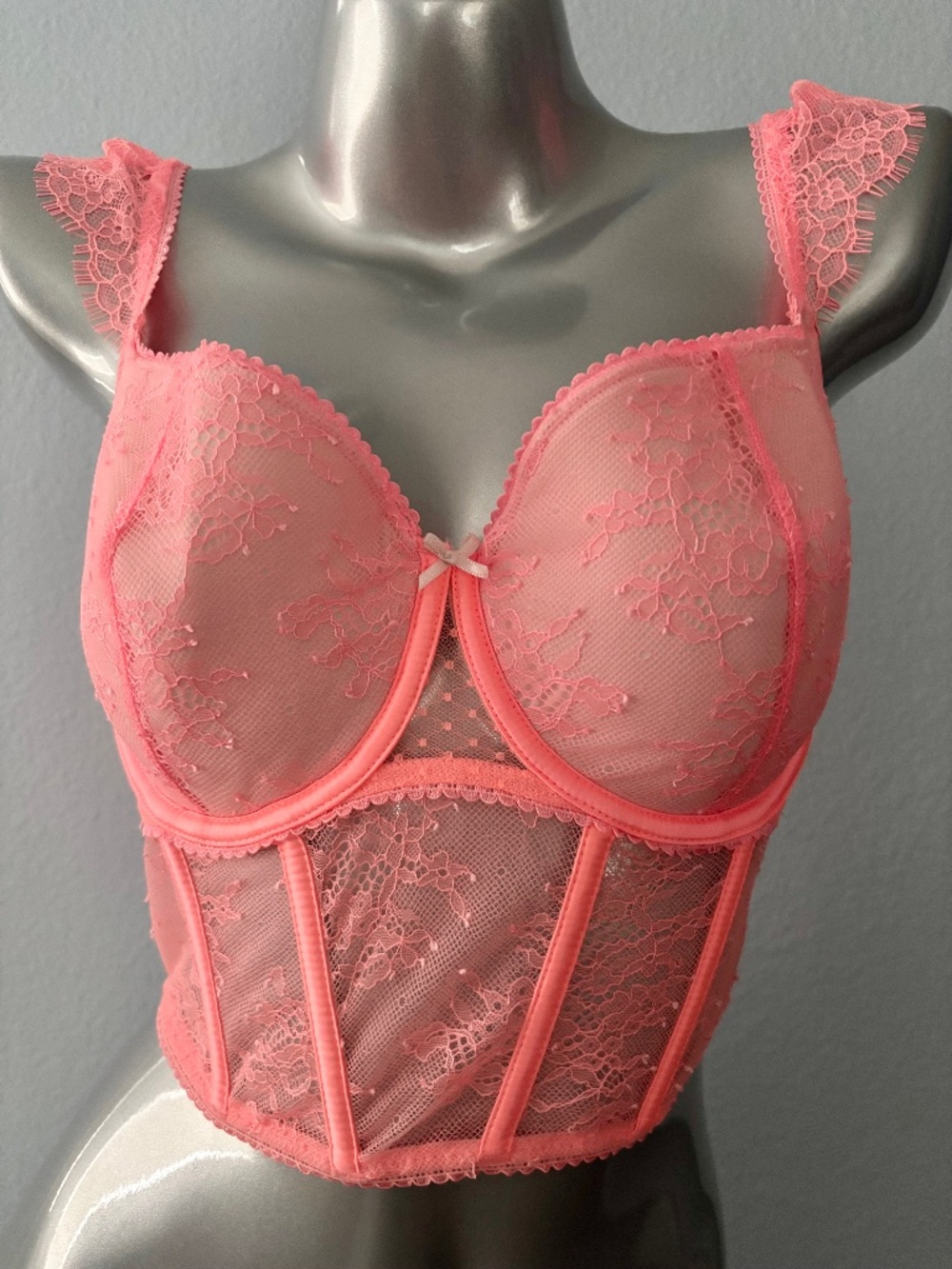 Victoria's Secret Corset Long Line Bra Dream Angels Coral Orange Nwt Small S
